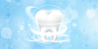 蓝色白色科技感牙齿光效医疗图案爱牙日展板背景
